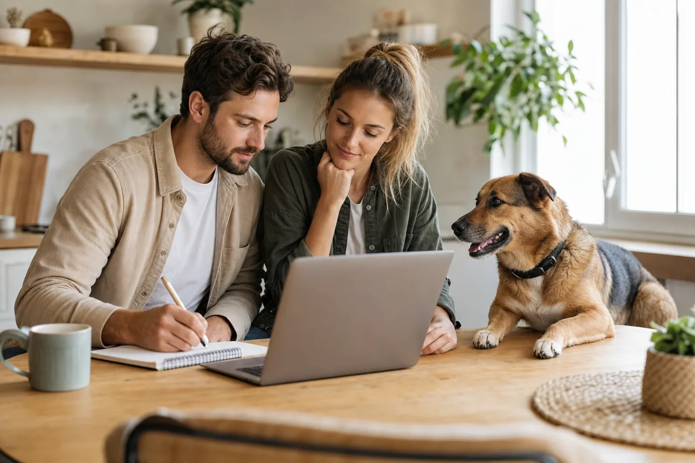 Familie plant die Anschaffung eines Hundes am Tisch