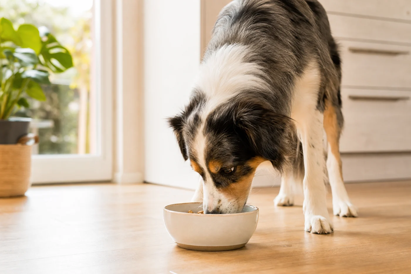 Hund frisst aus einem Napf als Einstieg in Hundefutter